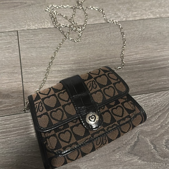 BRIGHTON Crossbody Organizer Clutch Wallet - Black Leather & Heart Fabric - Picture 10 of 14